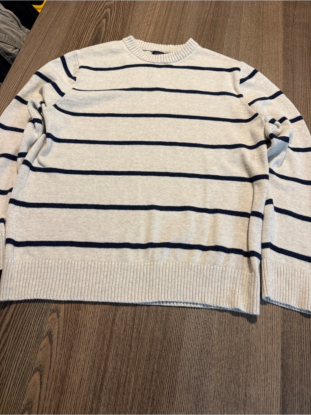 J. Crew Cream and Navy Striped Crewneck Sweater - Men